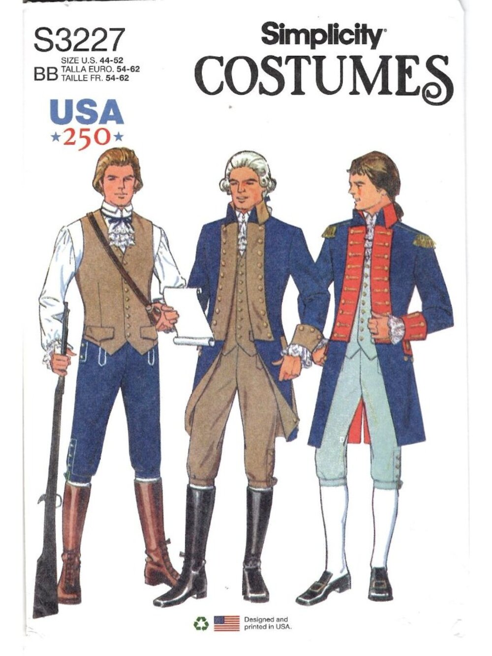 Simplicity S3227 Mens Chest 44 to 52 Colonial Revolutionary War Costume Pattern